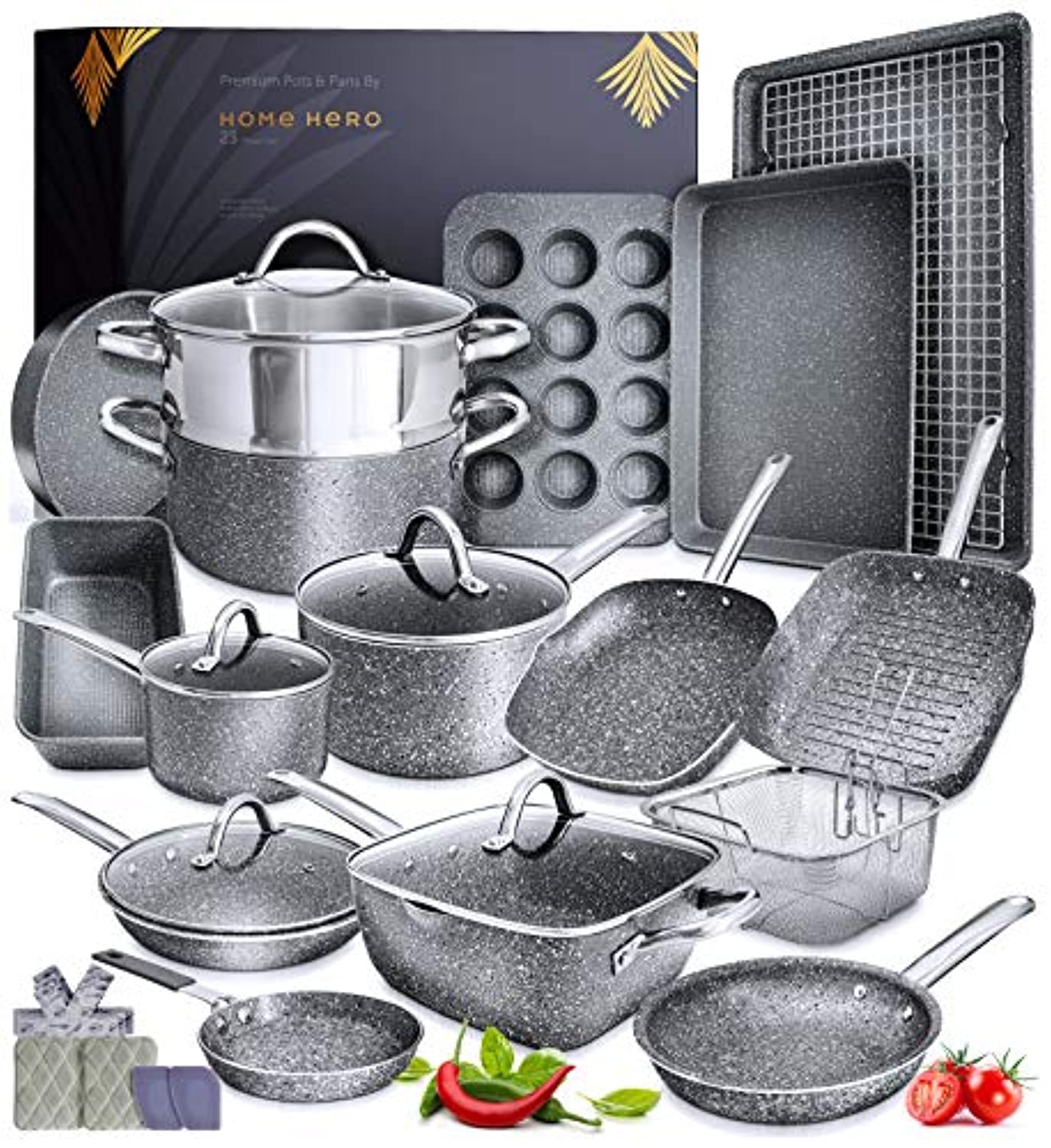 Hausfrau Induction Pots and Pans Set Nonstick, 8pcs Kitchen Cookware Set  Non Stick, Non Toxic Black Granite PFOA Free - Yahoo Shopping